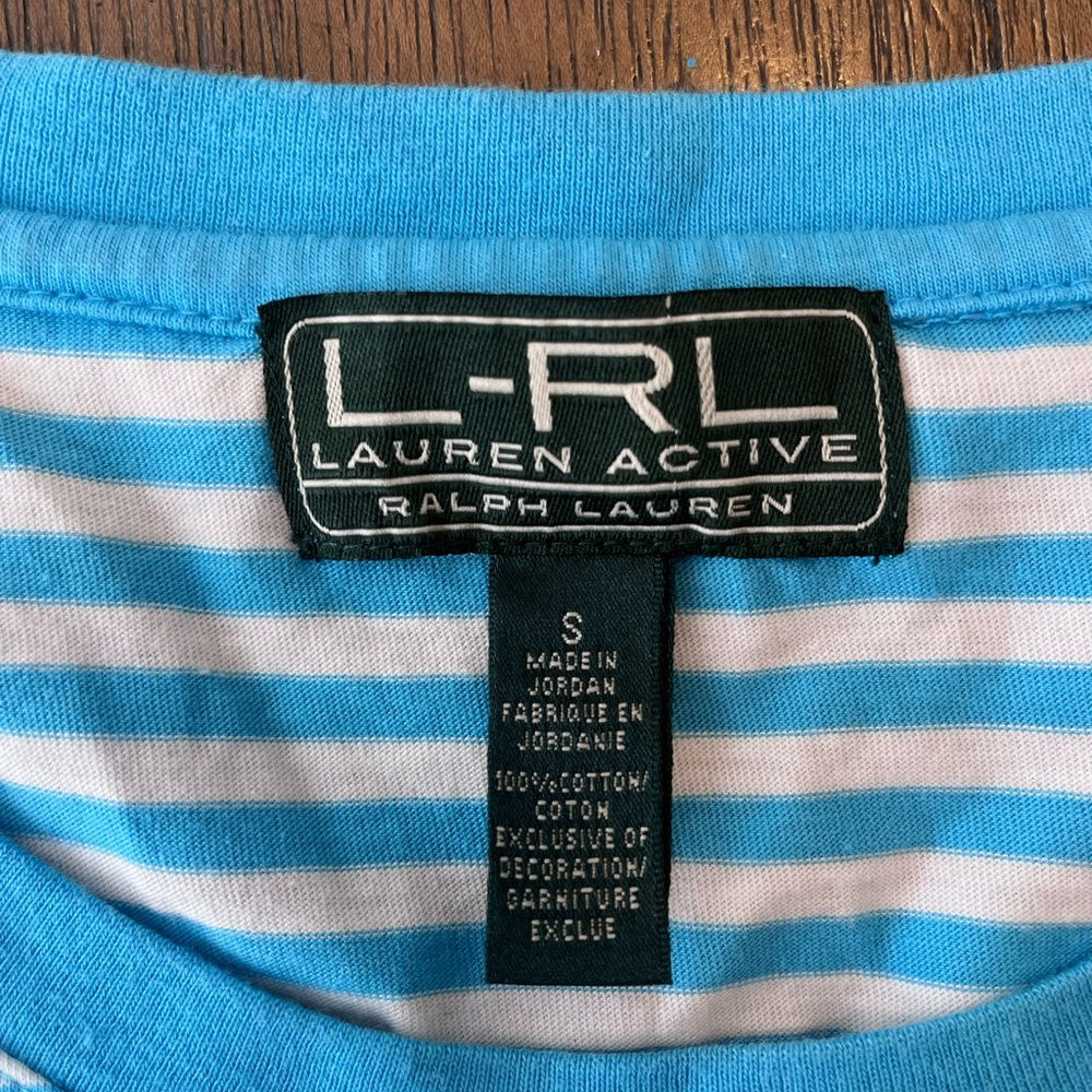 Lauren Active Ralph Lauren Blue Striped Shirt Womens size Small - Picture 2 of 5